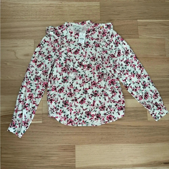 J Crew chic feminine long sleeve floral ruffle top size XS button front - Picture 9 of 16